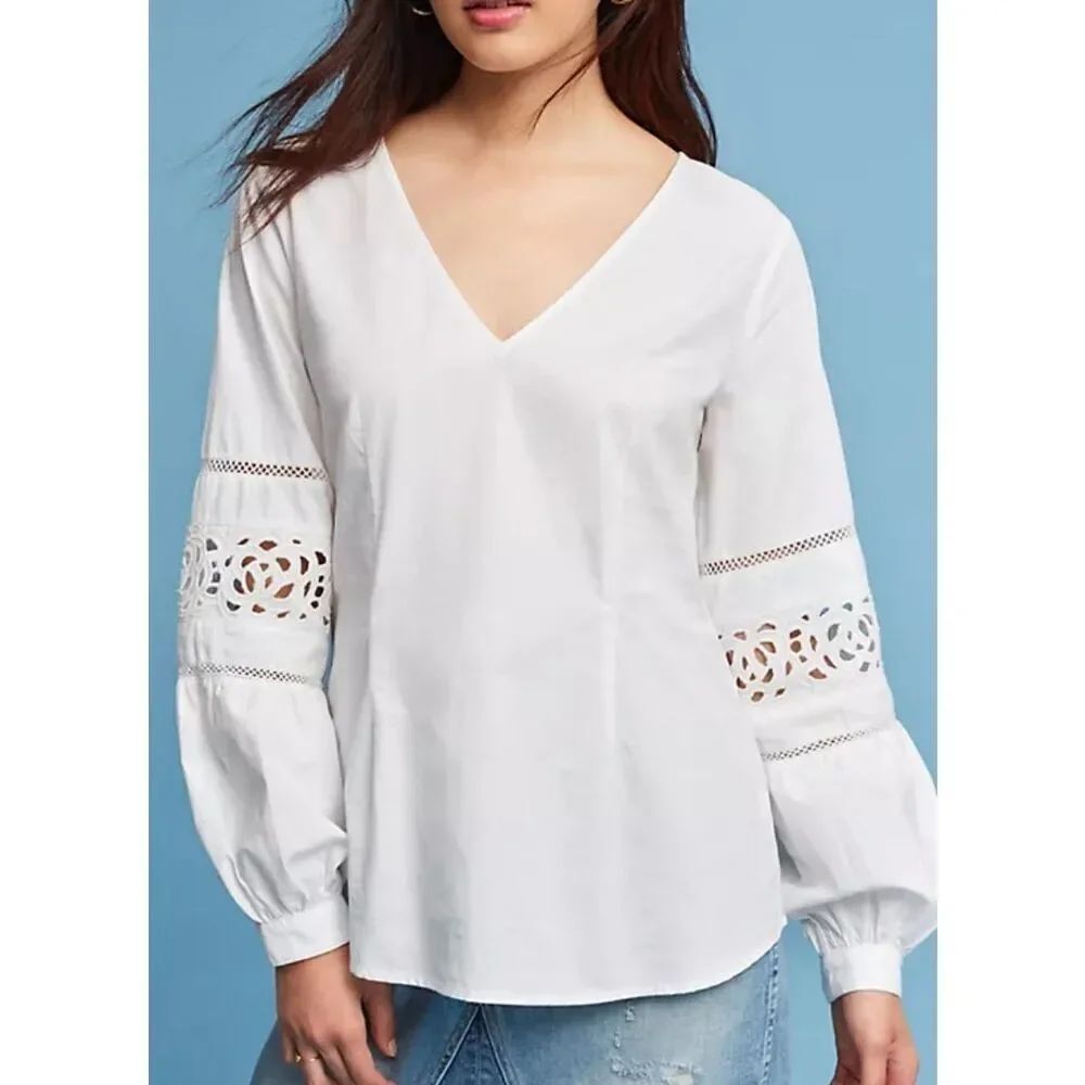 Anthropologie Maeve lace cutout puff sleeve blouse xs